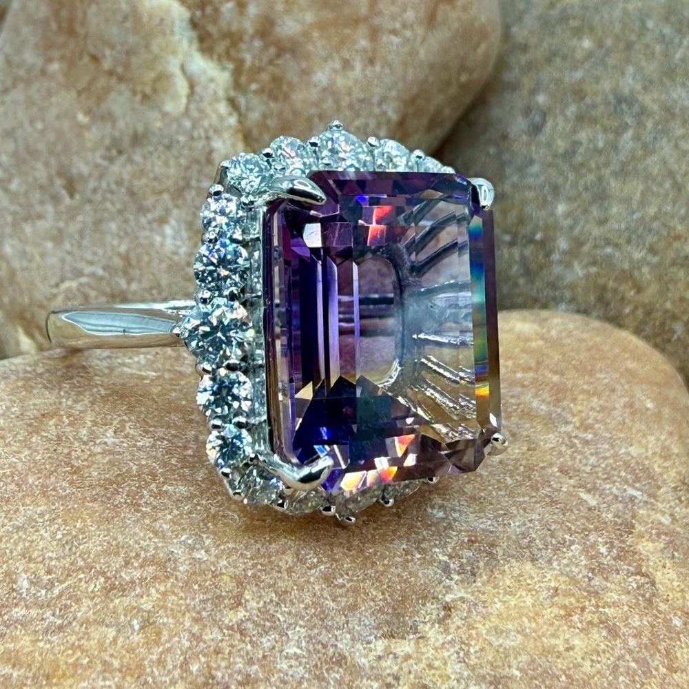 10.6ctw Ametrine Moissanite Halo Ring 925 Sz 5 Statement Ring Cocktail Luxury - Picture 3 of 16